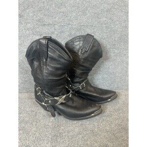 Dingo Women's Black Leather Slouch Western Boots w/Chain & Conchos 6 M #519766
